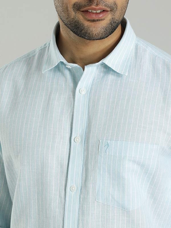 Indian Terrain Men's Regular Fit Full Sleeve Striped Blue Shirt